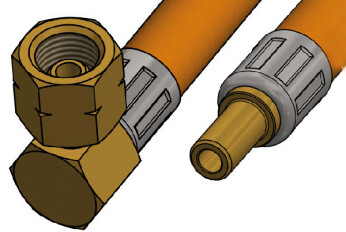 Gasslange 80cm med 1/4 vinklet omløper + Ø8mm rør